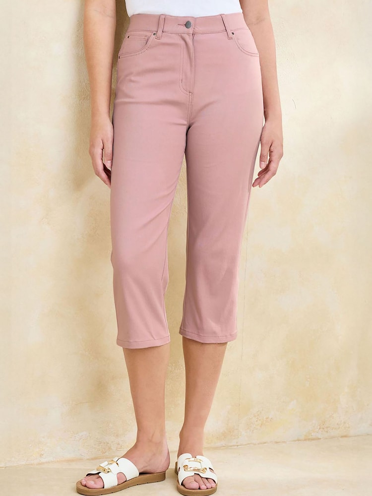 Cotton Traders Pink Stretch Comfort Straight Leg Cropped Twill Jeans - Image 1 of 4 Cotton Traders Pink Stretch Comfort Straight Leg Cropped Twill Jeans - Image 1 of 4