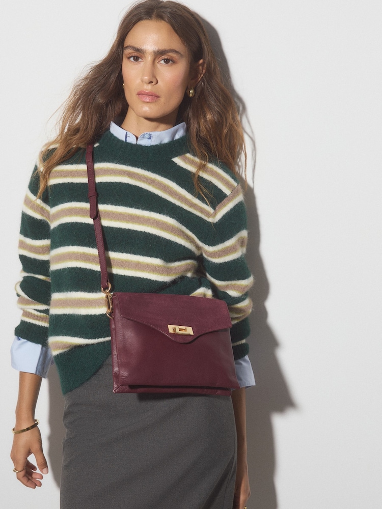 Burgundy Red Leather Lock Cross-Body Bag - Image 1 of 9 Burgundy Red Leather Lock Cross-Body Bag - Image 1 of 9