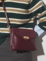 Burgundy Red Leather Lock Cross-Body Bag - Image 3 of 9