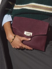 Burgundy Red Leather Lock Cross-Body Bag - Image 4 of 9