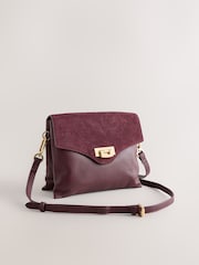 Burgundy Red Leather Lock Cross-Body Bag - Image 5 of 9