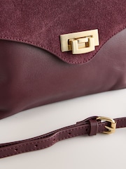Burgundy Red Leather Lock Cross-Body Bag - Image 8 of 9