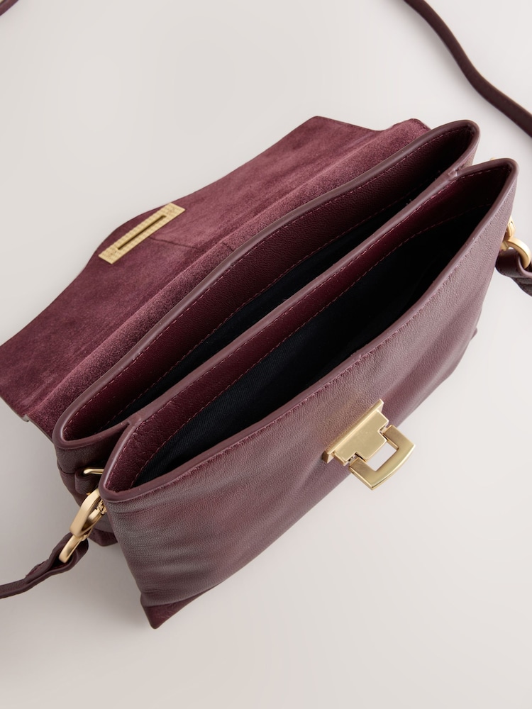 Burgundy Red Leather Lock Cross-Body Bag - Image 9 of 9 Burgundy Red Leather Lock Cross-Body Bag - Image 9 of 9