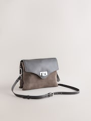 Grey Leather Lock Cross-Body Bag - Image 1 of 5
