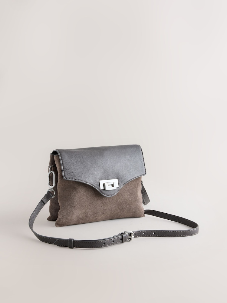 Grey Leather Lock Cross-Body Bag - Image 1 of 5