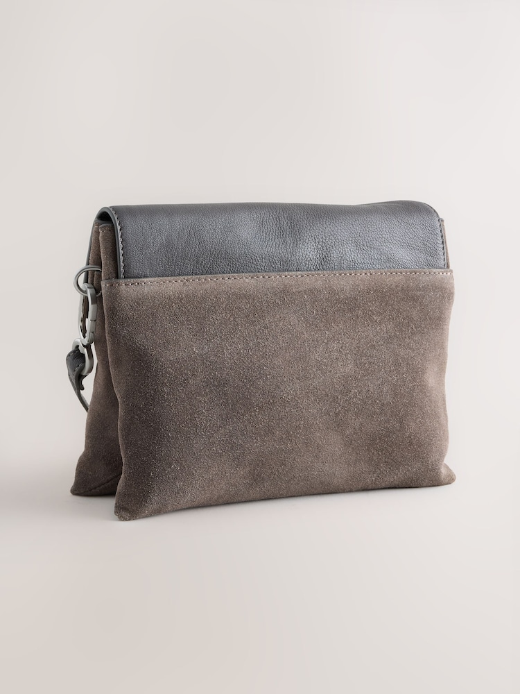 Grey Leather Lock Cross-Body Bag - Image 2 of 5