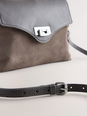 Grey Leather Lock Cross-Body Bag - Image 3 of 5