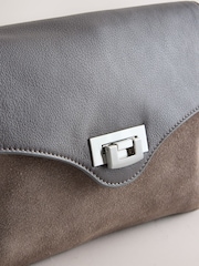 Grey Leather Lock Cross-Body Bag - Image 4 of 5