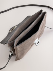 Grey Leather Lock Cross-Body Bag - Image 5 of 5