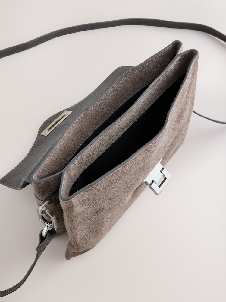 Grey Leather Lock Cross-Body Bag - Image 5 of 5