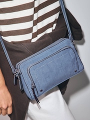 Blå - Cord Dobbelt Zip Skuldertaske - Billede 3 af 8