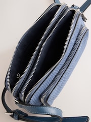 Blå - Cord Dobbelt Zip Skuldertaske - Billede 5 af 8