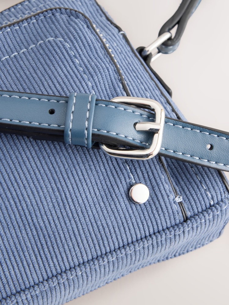 Blå - Cord Dobbelt Zip Skuldertaske - Billede 8 af 8