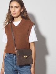 Chocolate Brown Leather Lock Cross-Body Bag - Image 2 of 9