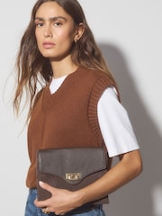 Chocolate Brown Leather Lock Cross-Body Bag - Image 3 of 9