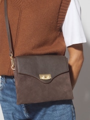 Chocolate Brown Leather Lock Cross-Body Bag - Image 4 of 9