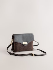 Chocolate Brown Leather Lock Cross-Body Bag - Image 5 of 9