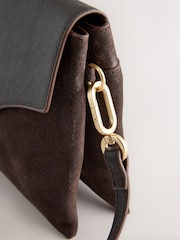 Chocolate Brown Leather Lock Cross-Body Bag - Image 7 of 9