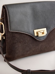 Chocolate Brown Leather Lock Cross-Body Bag - Image 8 of 9