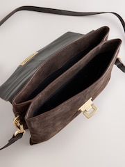 Chocolate Brown Leather Lock Cross-Body Bag - Image 9 of 9