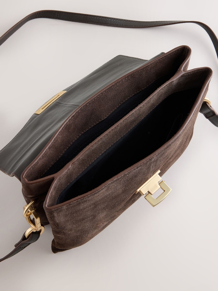 Chocolate Brown Leather Lock Cross-Body Bag - Image 9 of 9 Chocolate Brown Leather Lock Cross-Body Bag - Image 9 of 9