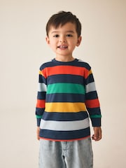 Rainbow Navy Long Sleeve Stripe T-Shirt (3mths-7yrs) - Image 1 of 4
