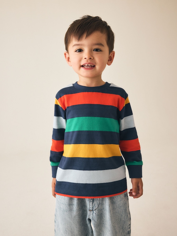 Rainbow Navy Long Sleeve Stripe T-Shirt (3mths-7yrs) - Image 1 of 4 Rainbow Navy Long Sleeve Stripe T-Shirt (3mths-7yrs) - Image 1 of 4