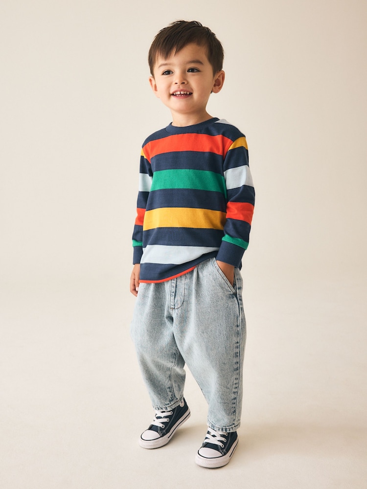 Rainbow Navy Long Sleeve Stripe T-Shirt (3mths-7yrs) - Image 2 of 4 Rainbow Navy Long Sleeve Stripe T-Shirt (3mths-7yrs) - Image 2 of 4