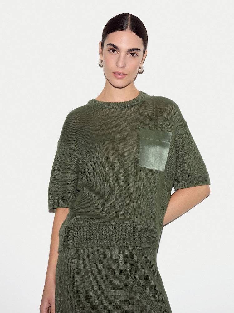 Jigsaw Green Linen Silk Pocket T-Shirt - Image 1 of 4