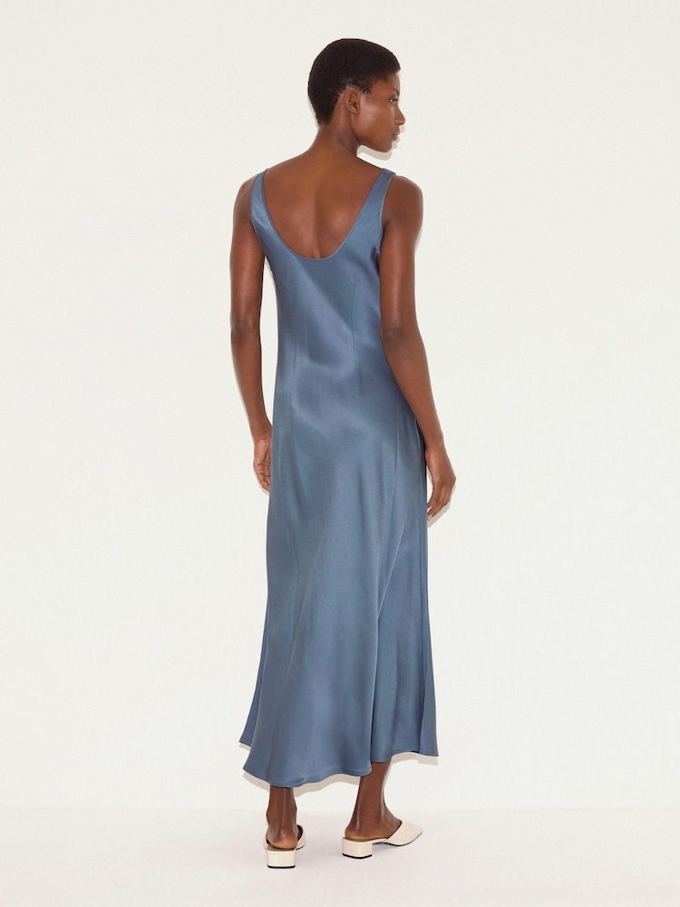 jigsaw silk dress Womens Jigsaw Blue Satin Cowl Neck Bias Dress 12