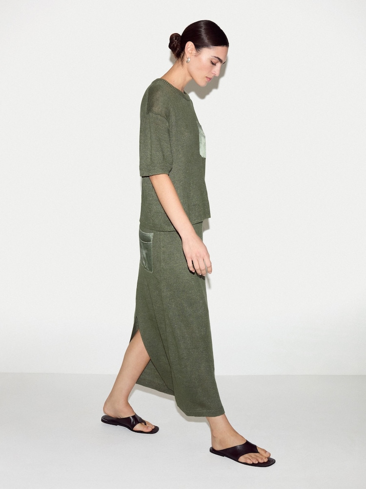 Jigsaw Green Linen Silk Pocket Skirt - Image 2 of 4