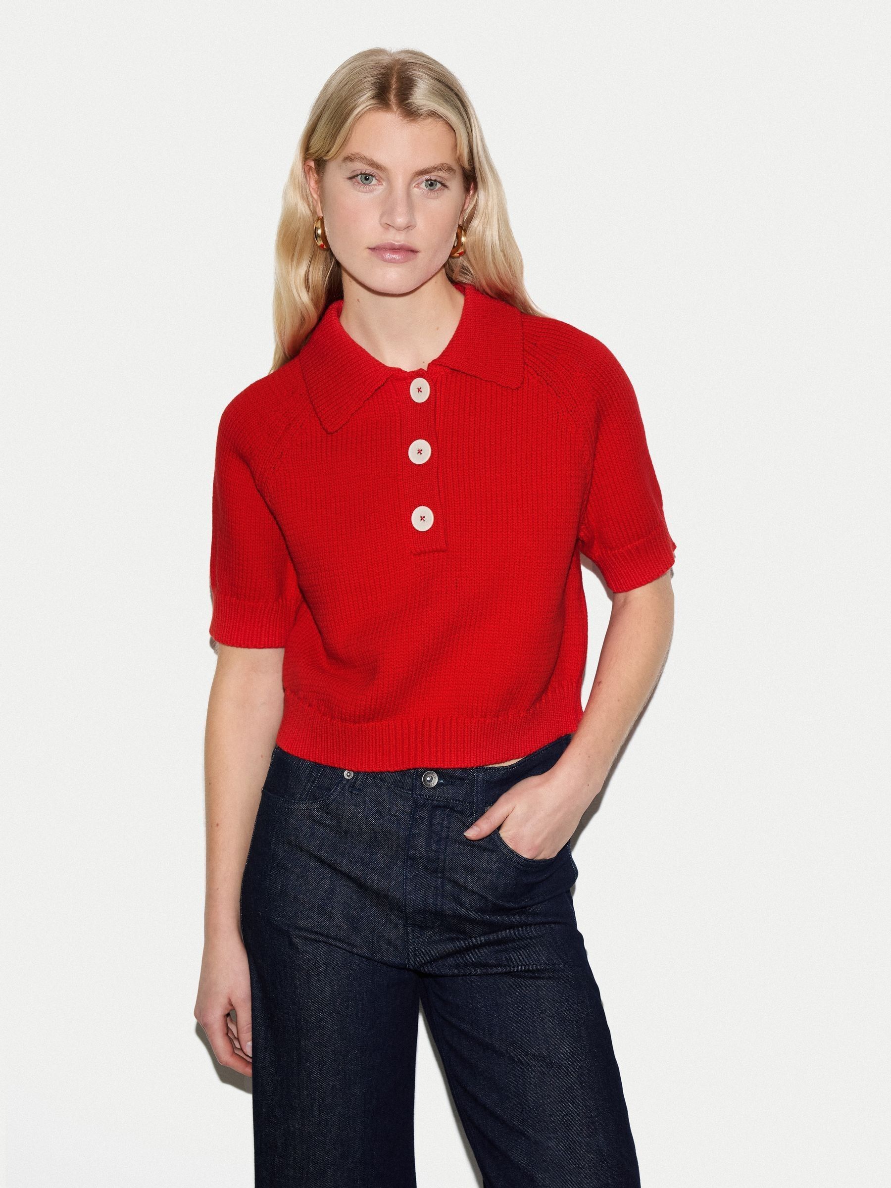 Buy Jigsaw Red Chunky Cotton Collar Top from Next Romania