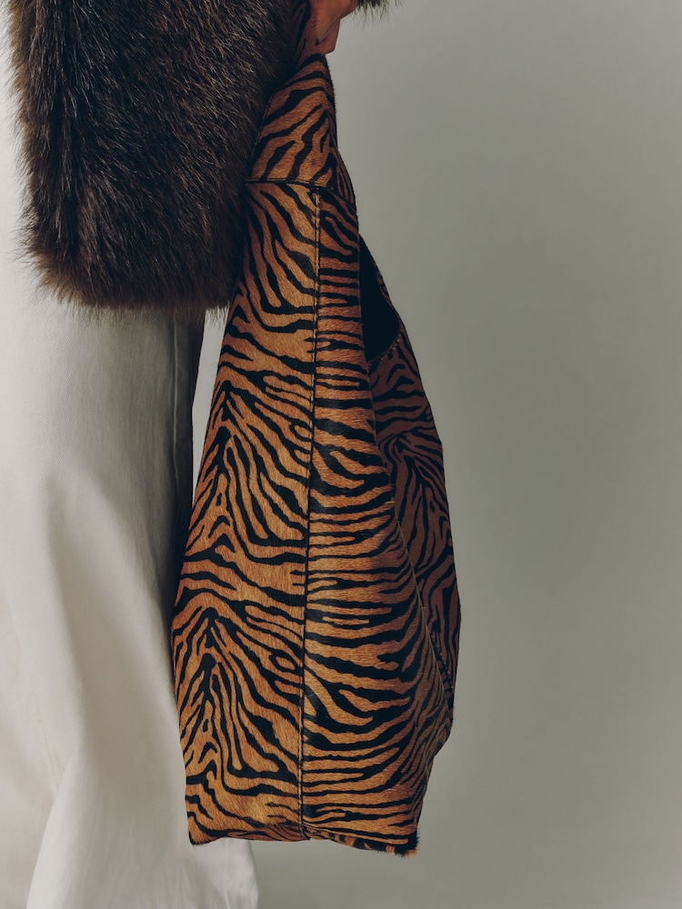 N.Premium Leather Tiger Slouchy Shoulder Bag - Image 2 of 3
