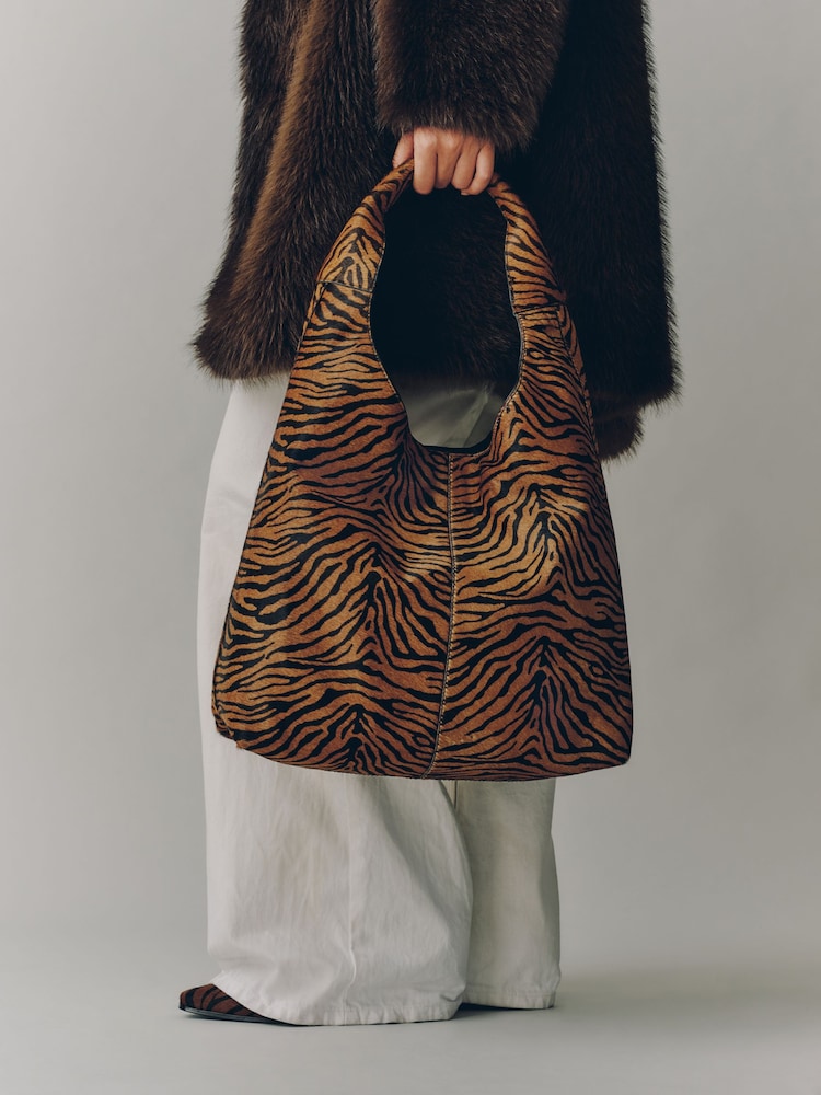 N.Premium Leather Tiger Slouchy Shoulder Bag - Image 3 of 3