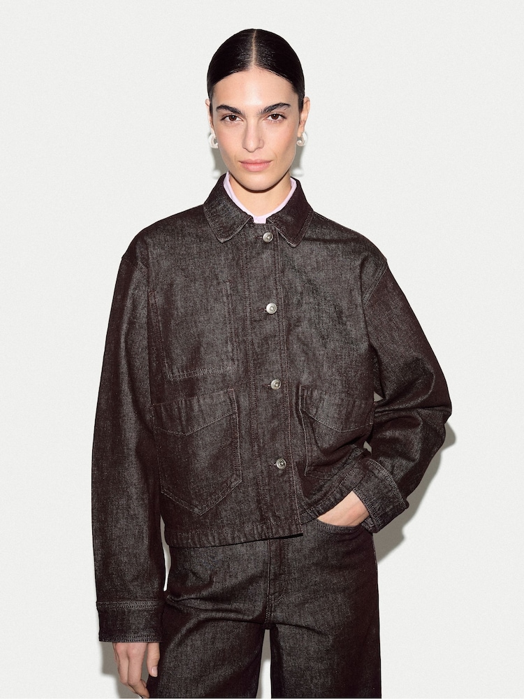 Jigsaw Brown Isla Denim Cropped Jacket - Image 1 of 7