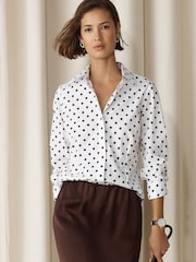 Burgundy Polka Spot - قميص بكُم طويل بقصّة أساسية ضيقة قابل للتمدد - صورة 2 من 5