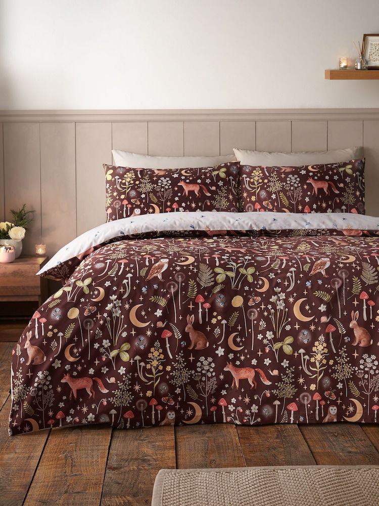 Catherine Lansfield Chocolate Enchanted Twilight Animals Duvet Cover and Pillowcase Set - Image 1 of 4