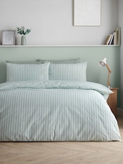 Catherine Lansfield Green Epping Textured Stripe Reversible Duvet Cover and Pillowcase Set - Image 2 of 5