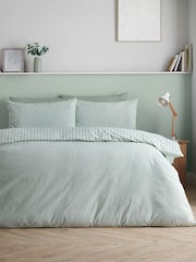 Catherine Lansfield Green Epping Textured Stripe Reversible Duvet Cover and Pillowcase Set - Image 3 of 5