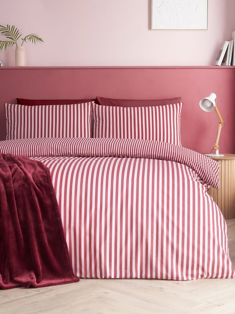Catherine Lansfield Burgundy Epping Textured Stripe Reversible Duvet Cover and Pillowcase Set - Image 1 of 5 Catherine Lansfield Burgundy Epping Textured Stripe Reversible Duvet Cover and Pillowcase Set - Image 1 of 5