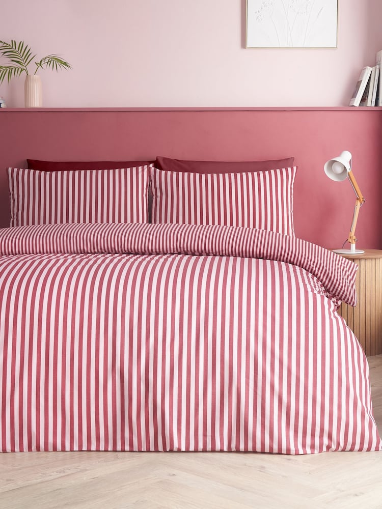 Catherine Lansfield Burgundy Epping Textured Stripe Reversible Duvet Cover and Pillowcase Set - Image 2 of 5 Catherine Lansfield Burgundy Epping Textured Stripe Reversible Duvet Cover and Pillowcase Set - Image 2 of 5