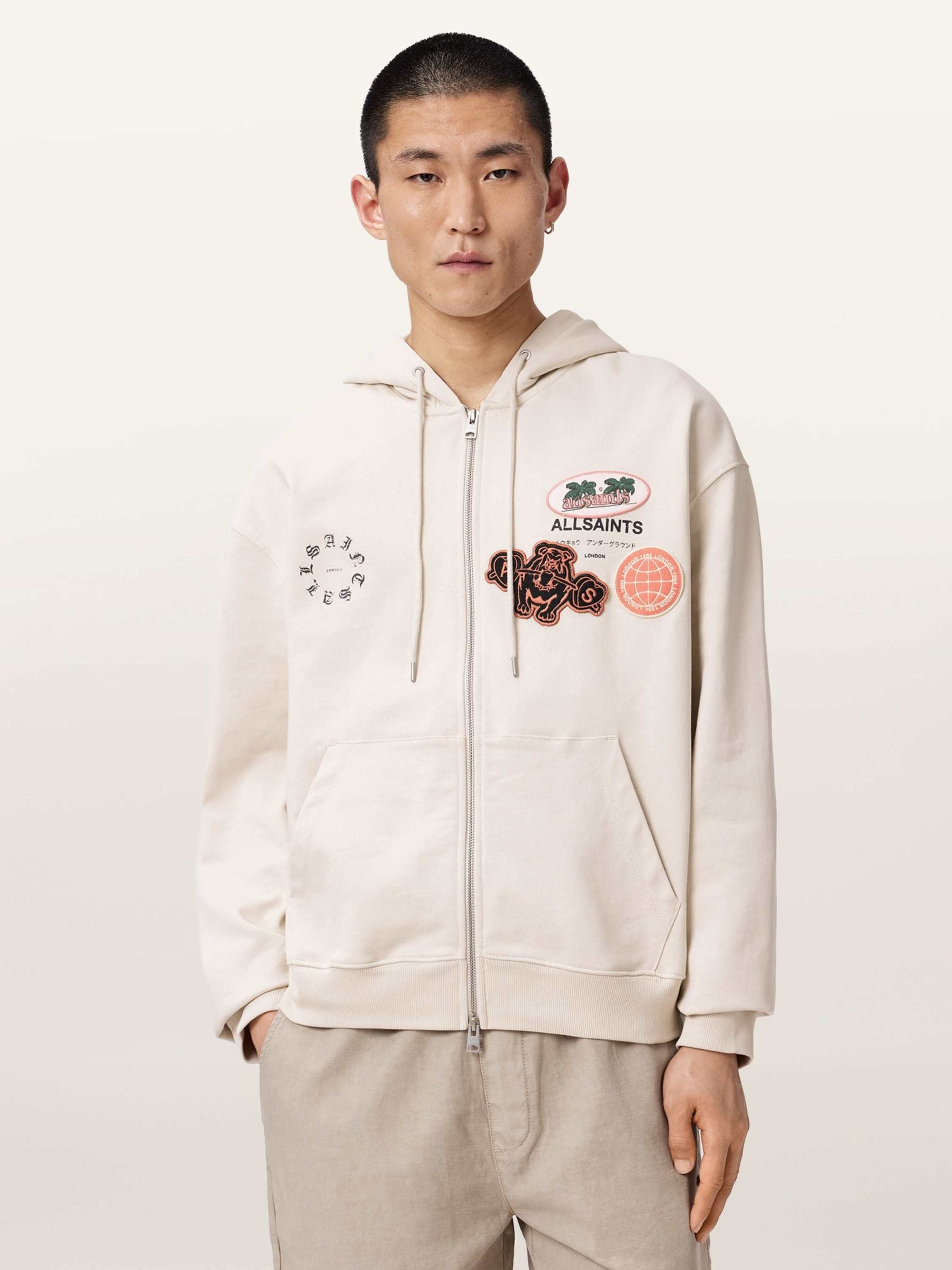 Buy AllSaints White Patcher Zip Through Hoodie from Next USA