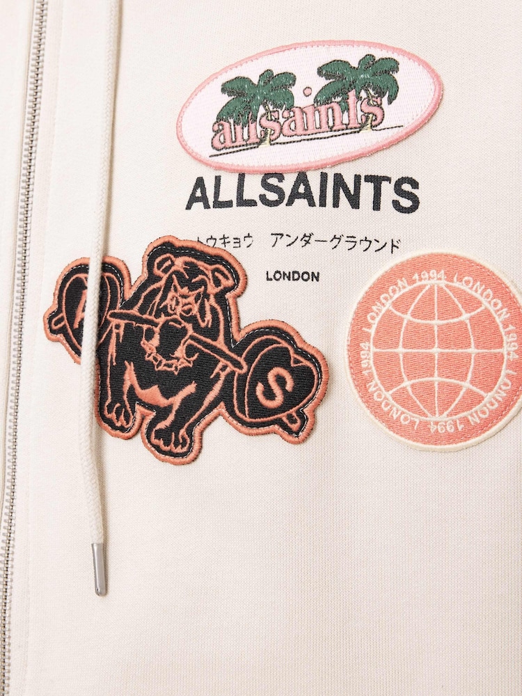 AllSaints White Patcher Zip Through Hoodie - Image 8 of 8