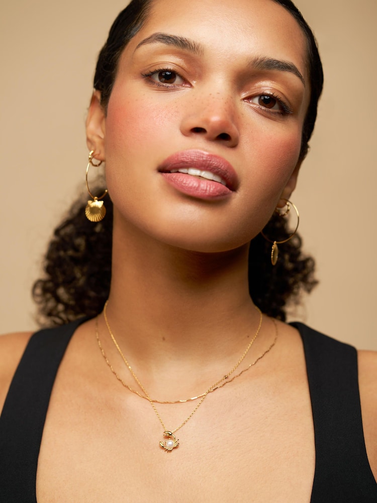Orelia London Gold Tone Pavé Shell Fine Hoop Earrings - Image 2 of 2
