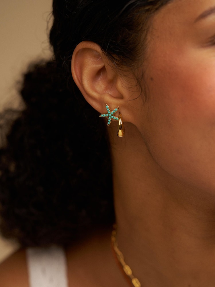 Orelia London Gold Tone Turquoise Starfish Stud Earrings - Image 1 of 2