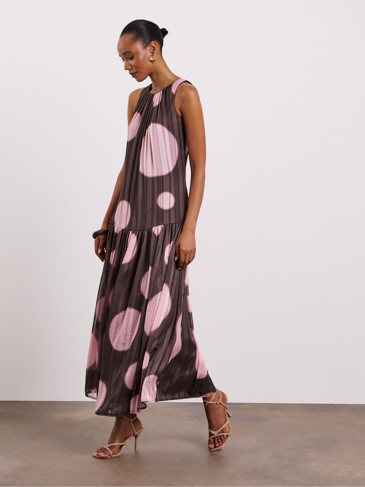 Joanna Hope Brown Halter Neck Maxi Dress With Metallic Stripes - Image 1 of 4