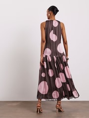 Joanna Hope Brown Halter Neck Maxi Dress With Metallic Stripes - Image 2 of 4