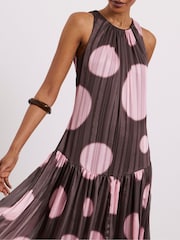 Joanna Hope Brown Halter Neck Maxi Dress With Metallic Stripes - Image 3 of 4