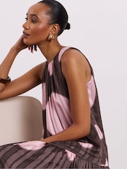 Joanna Hope Brown Halter Neck Maxi Dress With Metallic Stripes - Image 4 of 4