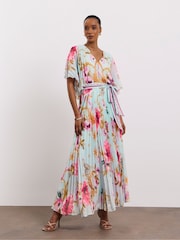 Joanna Hope Blue Printed Pleated Maxi  Dress - Image 1 of 4